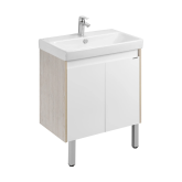 Тумба Акватон Сканди Doors 70 белый глянец / дуб Верона с умывальником Santek Адриана 70