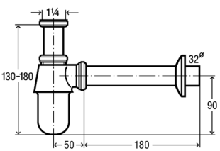СИФОН ДЛЯ УМЫВАЛЬНИКА VIEGA 100674, БУТЫЛОЧНЫЙ, ЛАТУНЬ, ХРОМ, 5/4X32