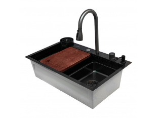 Мойка кухонна Wisent WG37546B со смесителем многофункциональная (графит с PVD покрытием)