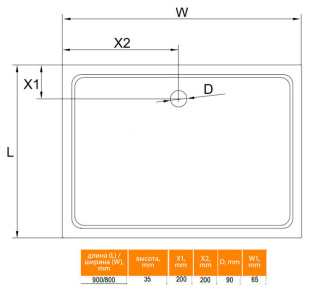 ДУШЕВОЙ ПОДДОН CEZARES (TRAY-M-AH-35-W) 800x900x35