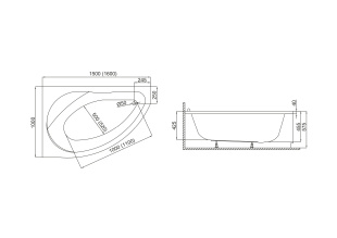 Ванна акриловая Polimat MAREA 150x100 L ассиметричная, с ножками