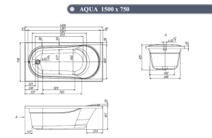 Ванна VentoSpa AQUA в комплекте с сифоном 1500х750х481