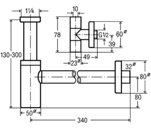СИФОН ДЛЯ УМЫВАЛЬНИКА VIEGA ELEGANTA SET 492489, БУТЫЛОЧНЫЙ, ВЫДВИЖНОЙ, ЛАТУНЬ, ХРОМ, 5/4X32.