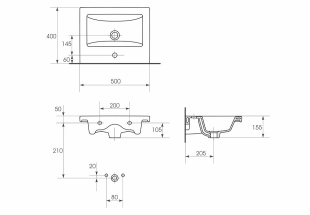 Тумба подвесная Laparet Optimum с раковиной Como 50 см белый глянец