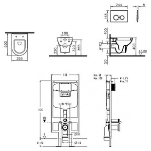 Комплект инсталляция с унитазом Vitra Zentrum  (9012B003-7206) с кнопкой и сиденьем микролифт