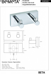 Планка с 2-мя крючками Bemeta Beta 132405202