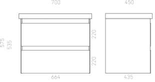 Тумба подвесная с раковиной Laparet Vitrum 70см белый матовый
