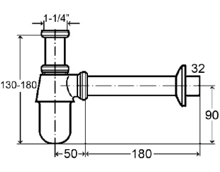 СИФОН ДЛЯ УМЫВАЛЬНИКА VIEGA 366681, БУТЫЛОЧНЫЙ, С ПРОБКОЙ, ЛАТУНЬ, ХРОМ, 5/4X32
