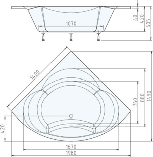 Гидромассажная ванна POLYSAN ALEXANDRA 140X140×42 cm