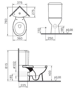 Унитаз-компакт VITRA Arkitekt угловой  (9754B003-7201) в комплекте с сиденьем