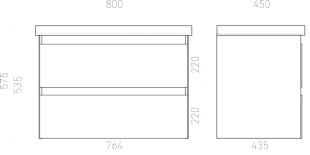 Тумба подвесная с раковиной Laparet Vitrum 80см белый матовый