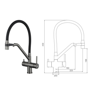 Смеситель для кухни Gappo G4398-89 (оружейная сталь)