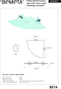 Стеклянная полка, угловая модель Bemeta  Beta 132102012