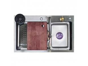 Мойка кухонна Wisent WG37546 со смесителем многофункциональная (сатин с PVD покрытием)