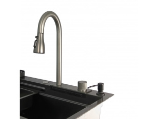 Мойка кухонна Wisent WG37546B со смесителем многофункциональная (графит с PVD покрытием)
